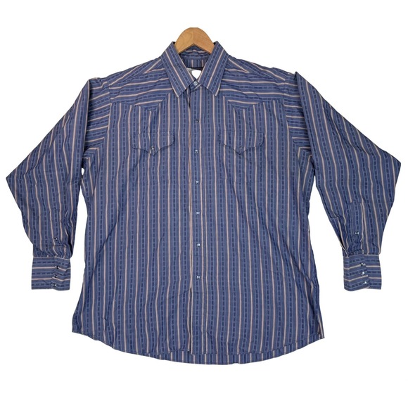 Panhandle Slim Other - Vtg Panhandle Slim Western Pearl Snap Shirt Blue Striped Long Sleeve  17 1/2-36